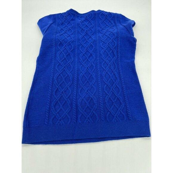 Talbots Petite Small Sweater Lambswool/Nylon Shoulder Button Blue Cable Knit - Picture 5 of 5